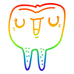 rainbow gradient line drawing cartoon happy tooth