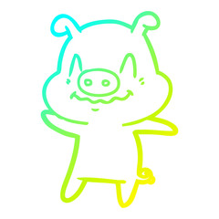 cold gradient line drawing nervous cartoon pig