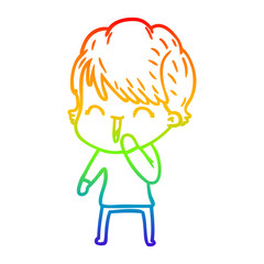Fototapeta na wymiar rainbow gradient line drawing cartoon laughing woman