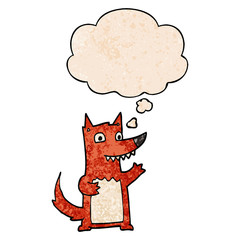 cartoon wolf and thought bubble in grunge texture pattern style