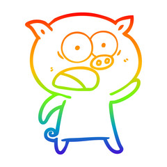 rainbow gradient line drawing cartoon pig shouting