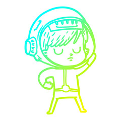 cold gradient line drawing cartoon astronaut woman