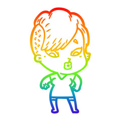 rainbow gradient line drawing cartoon surprised girl