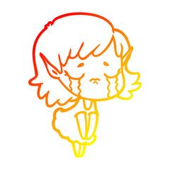 warm gradient line drawing cartoon crying elf girl