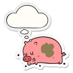 cute cartoon pig and thought bubble as a printed sticker