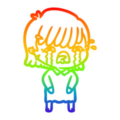 rainbow gradient line drawing cartoon girl crying