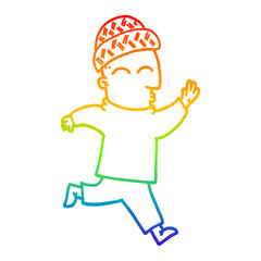 rainbow gradient line drawing cartoon man wearing hat