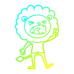 cold gradient line drawing cartoon lion giving peac sign