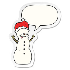 cartoon christmas snowman and speech bubble sticker