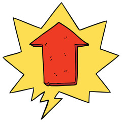 cartoon pointing arrow and speech bubble