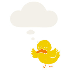 cartoon duck and thought bubble in retro style