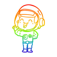 rainbow gradient line drawing happy cartoon astronaut