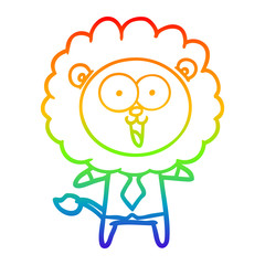 rainbow gradient line drawing happy cartoon lion