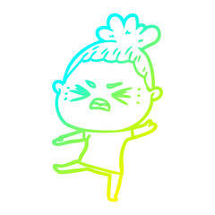 cold gradient line drawing cartoon angry woman