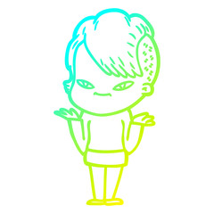 cold gradient line drawing cute cartoon girl with hipster haircut