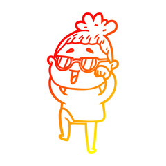 warm gradient line drawing cartoon happy woman wearing spectacles