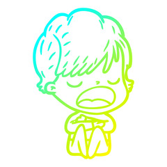 cold gradient line drawing cartoon woman talking