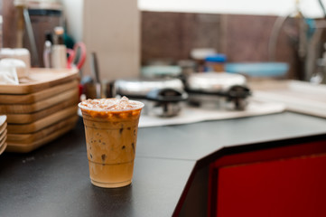 Fototapeta na wymiar iced coffee latte in mini cafe