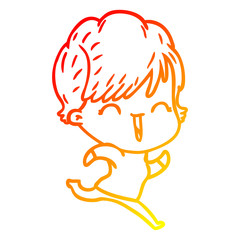 warm gradient line drawing cartoon laughing woman