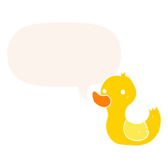 cartoon duck and speech bubble in retro style