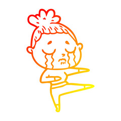 warm gradient line drawing cartoon crying woman dancing