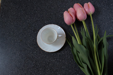 tea cup and tulips