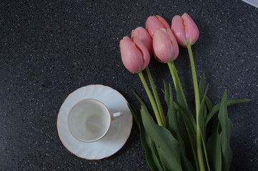 tea cup and tulips