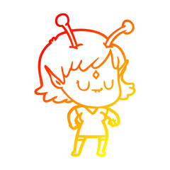 warm gradient line drawing cartoon alien girl