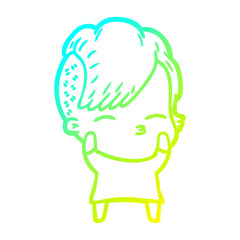 cold gradient line drawing cartoon squinting girl