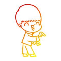 warm gradient line drawing happy cartoon boy
