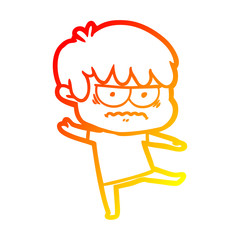 Obraz premium warm gradient line drawing annoyed cartoon boy