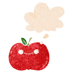 cute cartoon apple and thought bubble in retro textured style