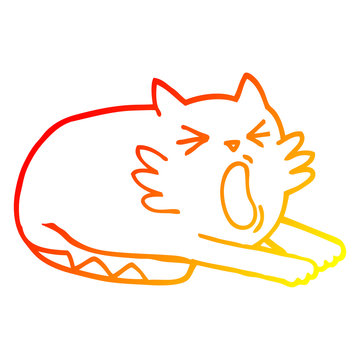 recommend clip art: warm gradient line drawing cartoon yawning cat