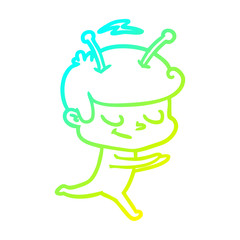 cold gradient line drawing friendly cartoon spaceman running