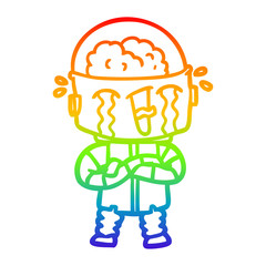 rainbow gradient line drawing cartoon crying robot