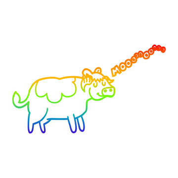 recommend clip art: rainbow gradient line drawing cartoon cow