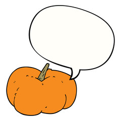 cartoon pumpkin squash and speech bubble