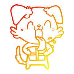 Fototapeta premium warm gradient line drawing cartoon panting dog with present