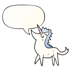 cartoon unicorn and speech bubble in smooth gradient style