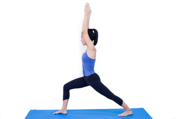 Fototapeta premium Beautiful Asia girl practicing yoga on isolated white background : Concept practicing