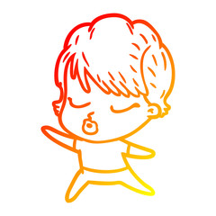 warm gradient line drawing cartoon woman with eyes shut