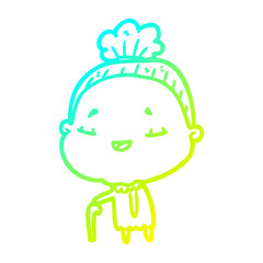 Fototapeta premium cold gradient line drawing old woman with walking stick