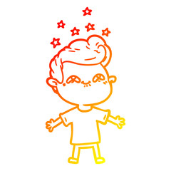 warm gradient line drawing happy cartoon boy