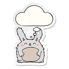 cartoon furry rabbit and thought bubble as a printed sticker