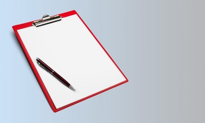 Blank  clipboard with a pen isolated on white background