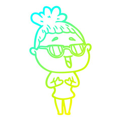 cold gradient line drawing cartoon happy woman wearing spectacles
