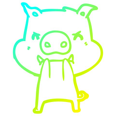 cold gradient line drawing angry cartoon pig