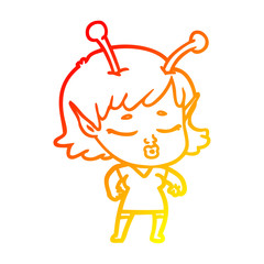 warm gradient line drawing cute alien girl cartoon