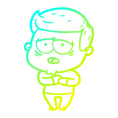 cold gradient line drawing cartoon tired man