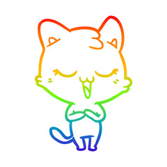 rainbow gradient line drawing happy cartoon cat